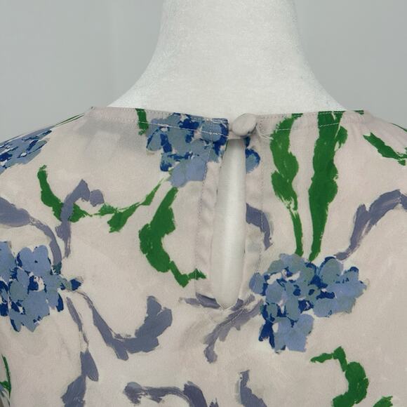 Prabal Gurung Blouse Womens Size 4 Small Brushstroke Floral Top in Ivory Blue - Picture 7 of 12